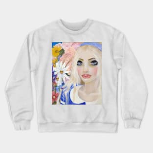 Alice in the Garden of Live Flowers, Original Art, Kim Turner Art Crewneck Sweatshirt